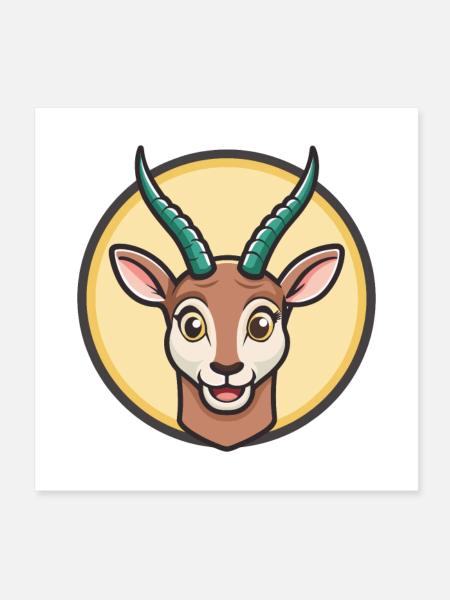 Antelope Kawaii Cartoon Character Animal Pet Face - Poster 8" x 8" (20x20 cm) - white - Front