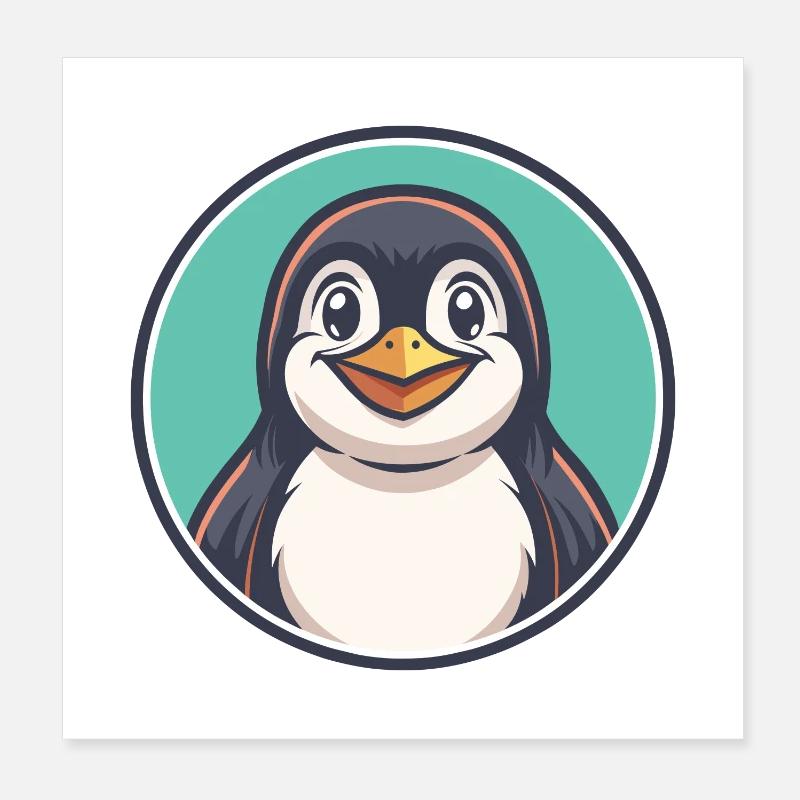 Pingouin Kawaii Dessin animé Personnage Animal Visage D’animal Poster 20 x 20 cm