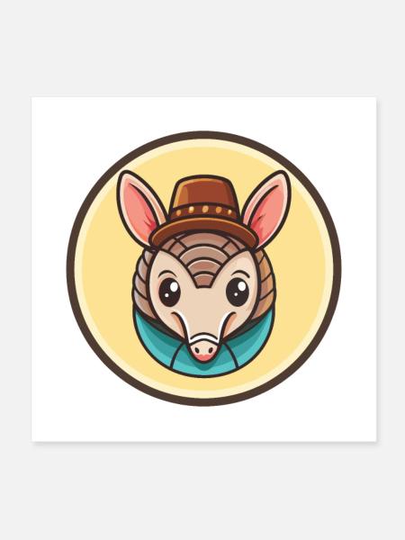 Armadillo Kawaii Cartoon Character Animal Pet Face - Poster 8" x 8" (20x20 cm) - white - Front