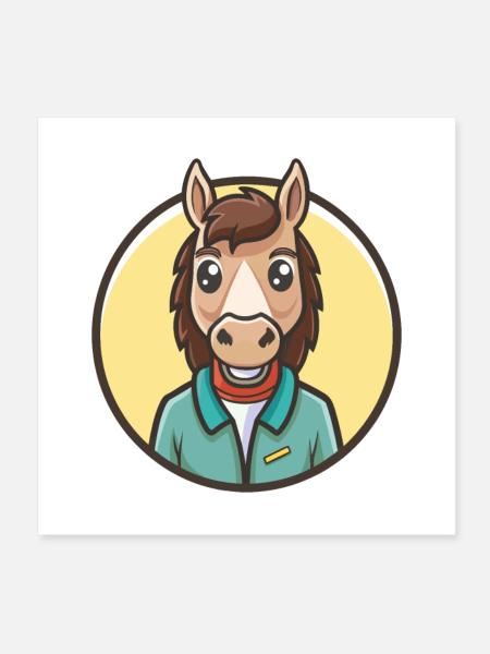 Cheval Kawaii Dessin animé Personnage Animal Animal Visage - Poster 20 x 20 cm - blanc - Devant