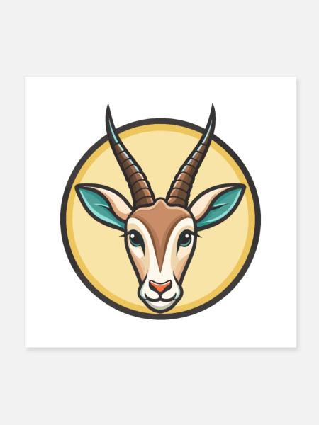 Oryx Kawaii Dessin animé Personnage Animal Animal Visage - Poster 20 x 20 cm - blanc - Devant