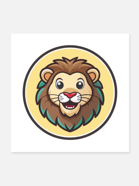 Lion Kawaii Cartoon Character Animal Pet Face - Poster 8" x 8" (20x20 cm) - white - Front
