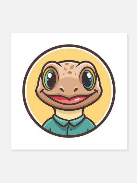 Lizard Kawaii Cartoon Character Animal Pet Face - Poster 8" x 8" (20x20 cm) - white - Front