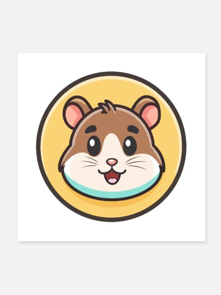 Hamster Kawaii Cartoon Figur Tier Haustier Gesicht - Poster 20x20 cm - Weiß - Vorne