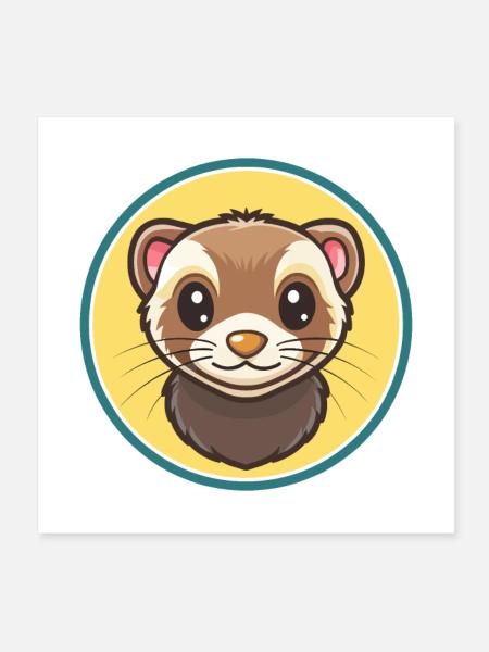 Ferret Kawaii Cartoon Character Animal Pet Face - Poster 8" x 8" (20x20 cm) - white - Front