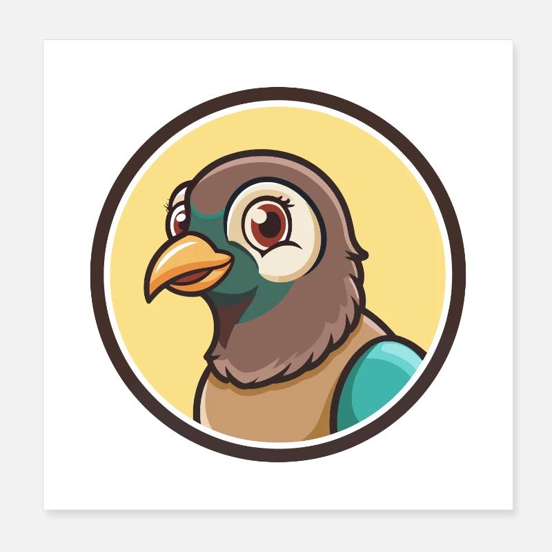 Pigeon Kawaii Dessin animé Personnage Animal Visage d’animal Poster 20 x 20 cm