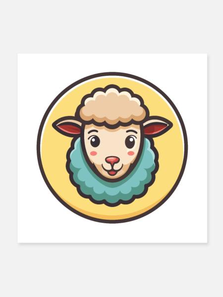 mouton kawaii dessin animé personnage animal visage d’animal - Poster 20 x 20 cm - blanc - Devant