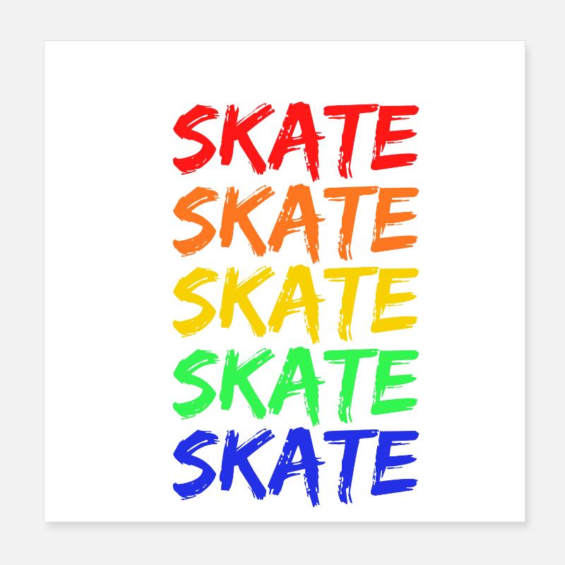 Regenbogen Skate Schriftzug - Poster 20x20 cm - Weiß