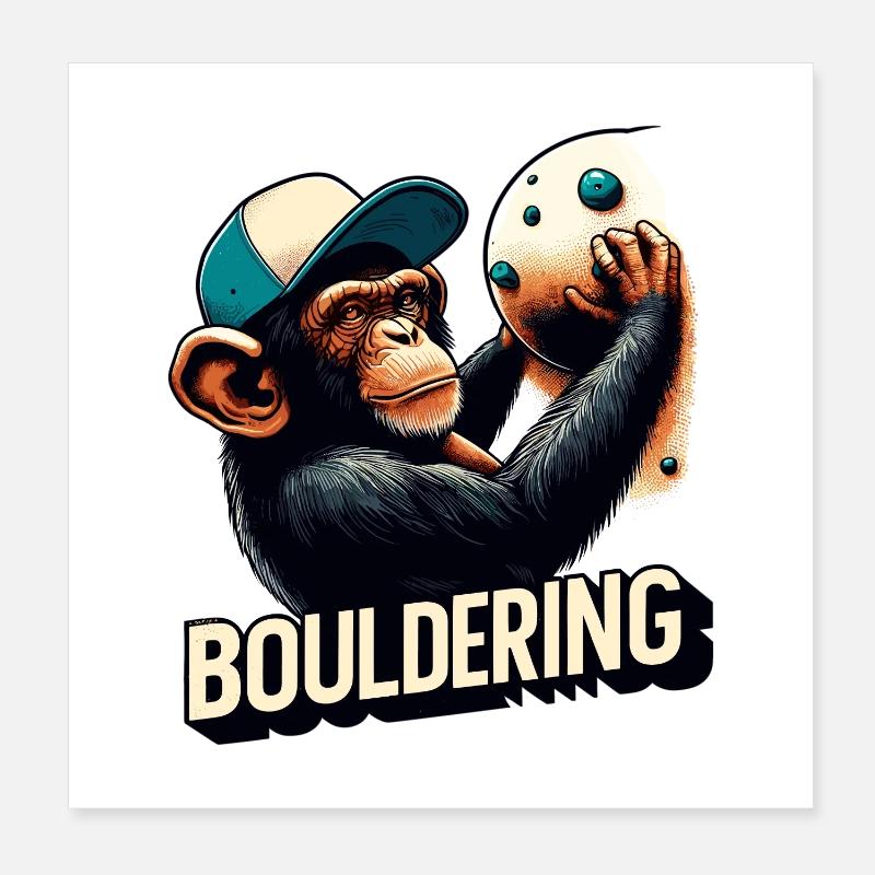 Bouldern Schimpanse Klettern Geschenk Poster 20x20 cm