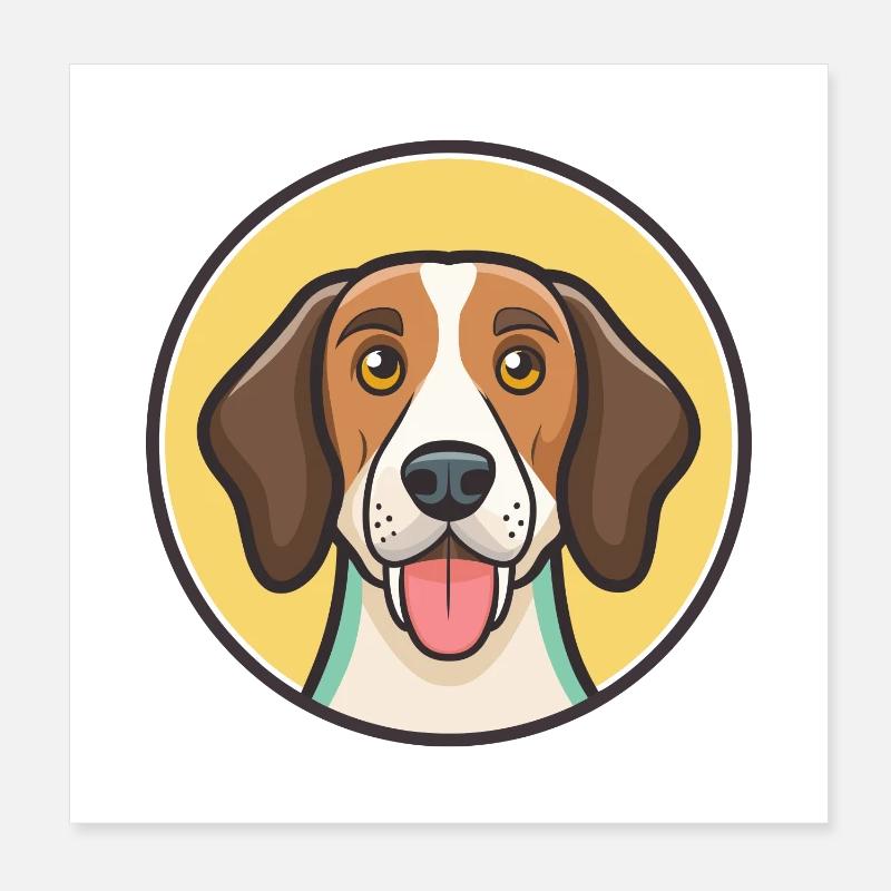 Treeing Walker Coonhound Chien Race Dessin animé Kawaii Poster 20 x 20 cm