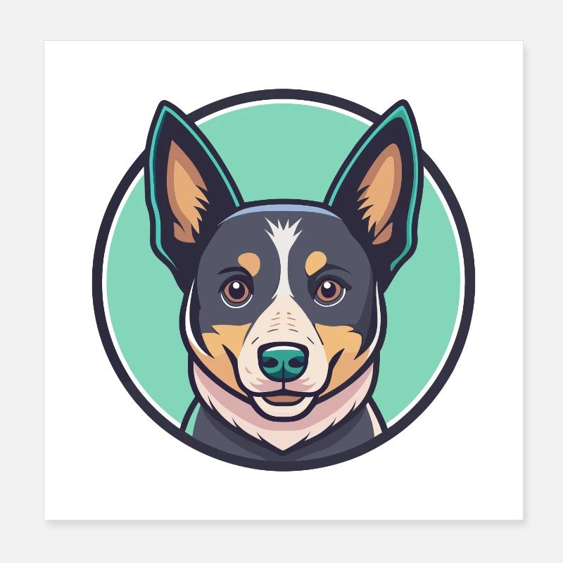 Australian Stumpy Tail Cattle Dog Breed Cartoon Poster 20 x 20 cm