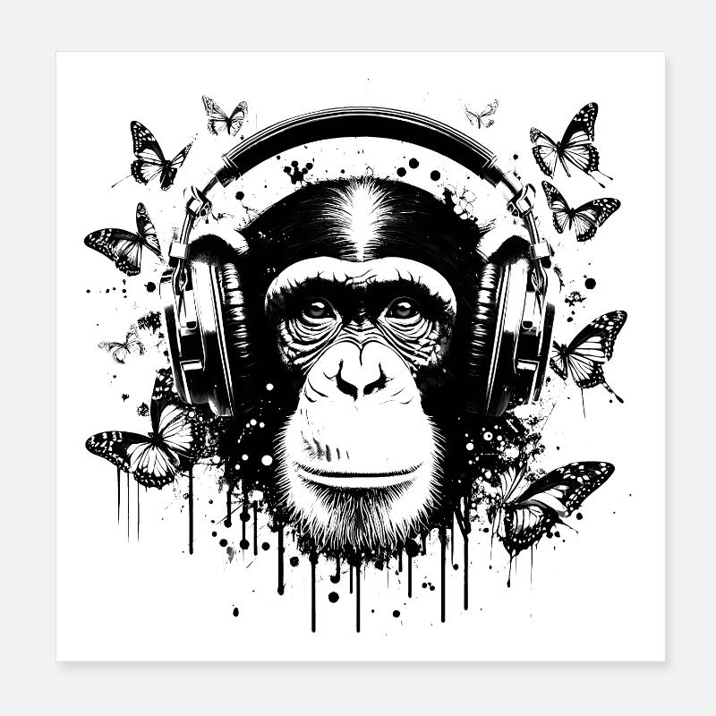 GROOVIN' MONKEY WITH HEADPHONES Poster 8" x 8" (20x20 cm)
