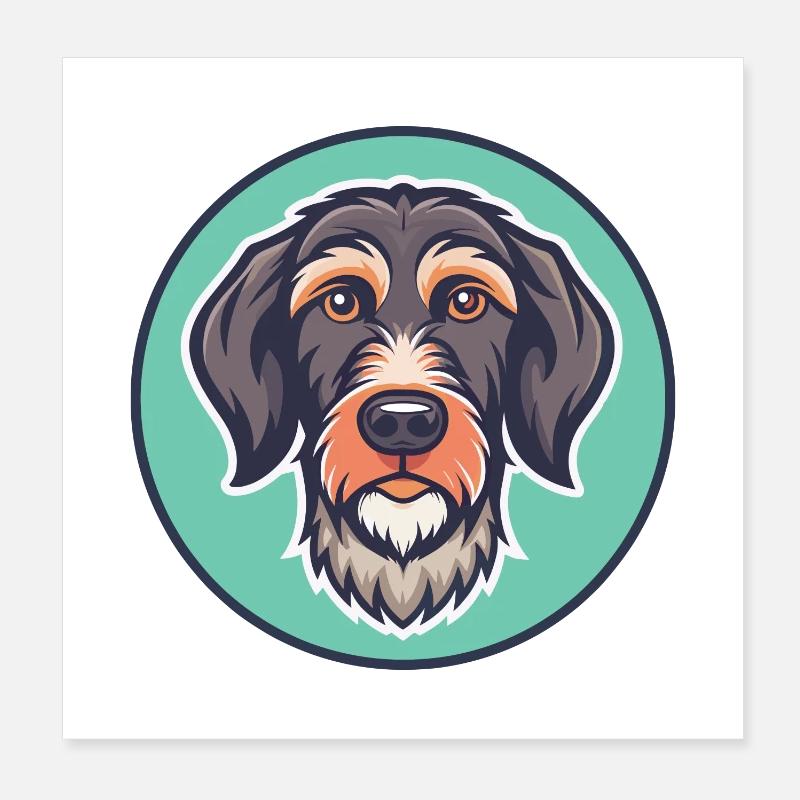 German Roughhaired Pointer Dog Breed Funny Cartoon Poster 8" x 8" (20x20 cm)
