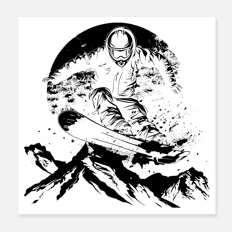Snowboarder Drawing Poster 8" x 8" (20x20 cm)