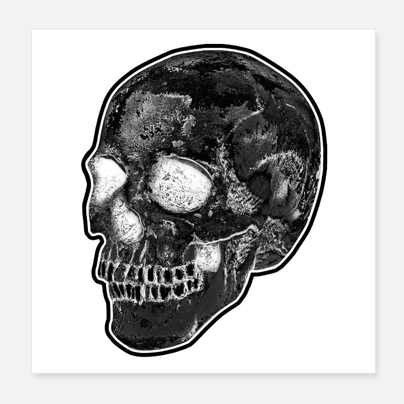 TÊTE DE MORT CLASSIQUE NOIR & BLANC - Poster 20 x 20 cm - blanc