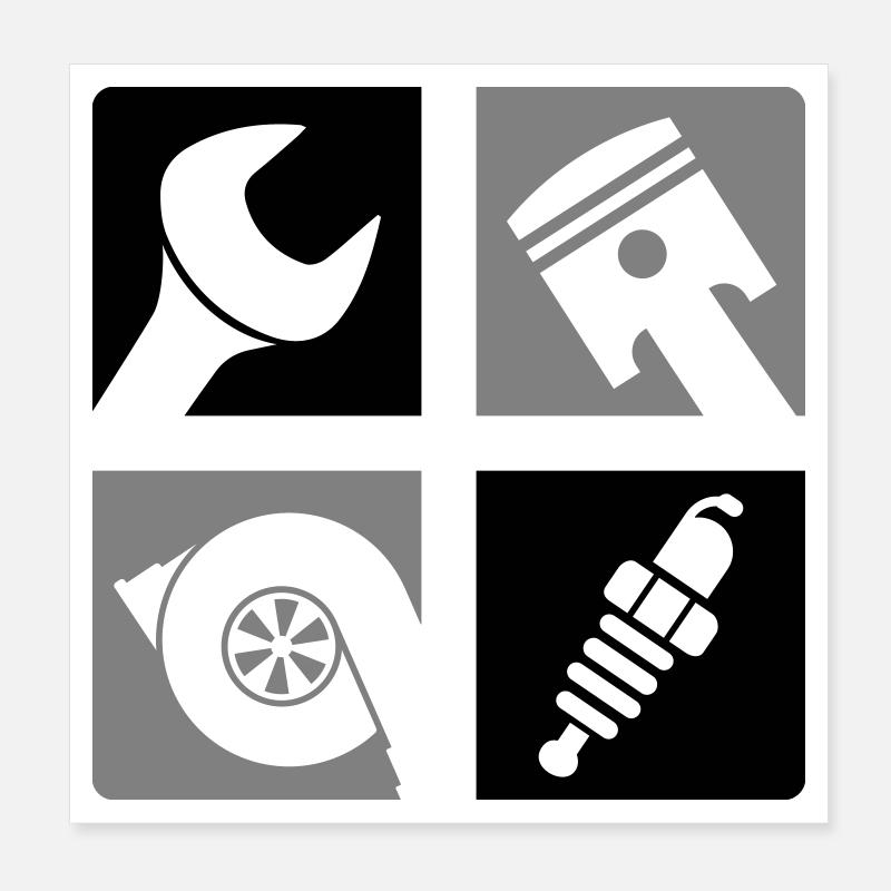 Clé à piston Turbo Bougie d’allumage Emblème Poster 20 x 20 cm