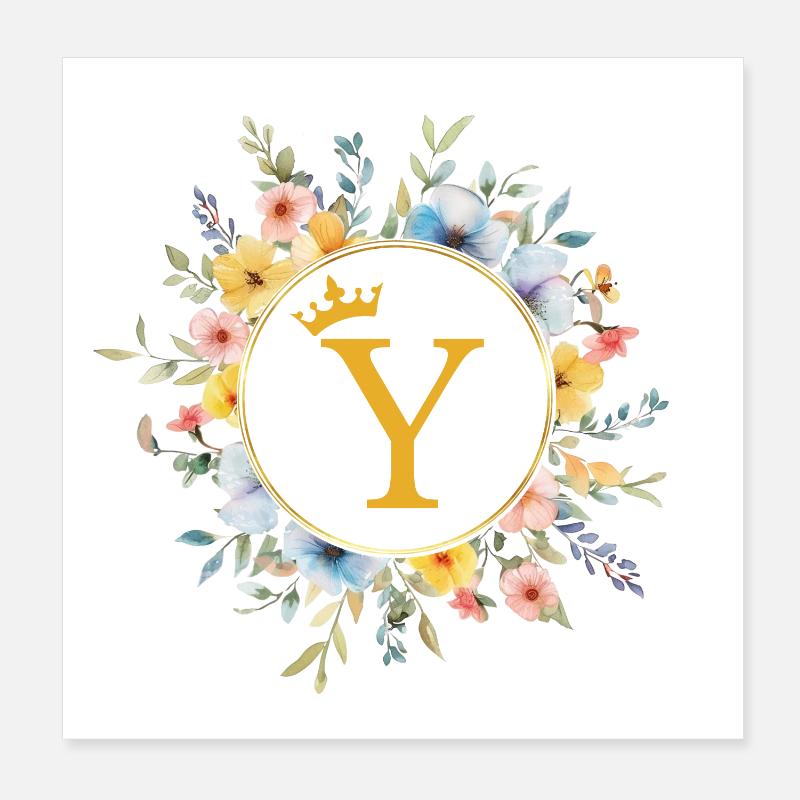 Y Monogram, Flower Circle, Personalizable Poster 8" x 8" (20x20 cm)