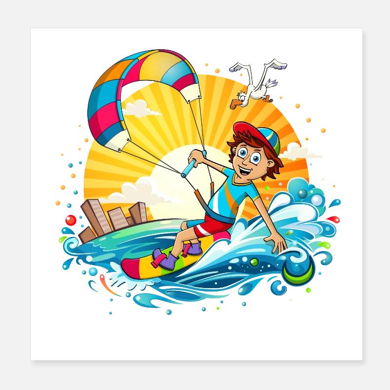 Illustration colorée d’un kitesurfeur Poster 20 x 20 cm