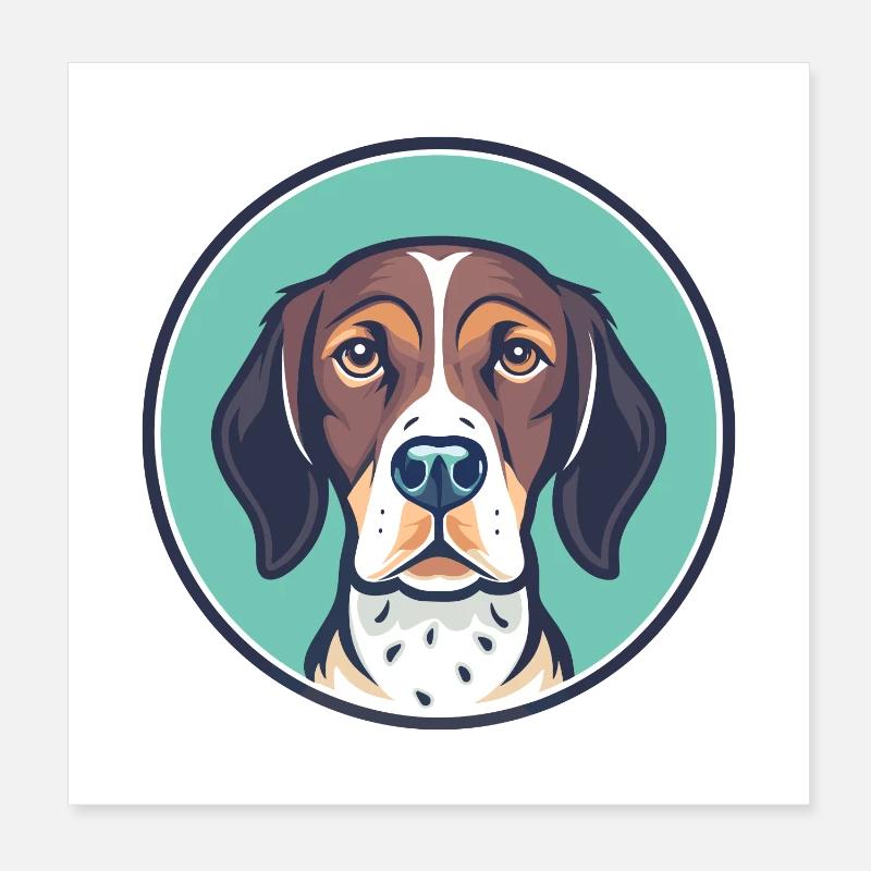 Old Danish Pointer Dog Breed Cartoon Kawaii Poster 8" x 8" (20x20 cm)