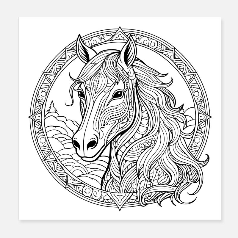 Cheval Mandala majestueux Poster 20 x 20 cm