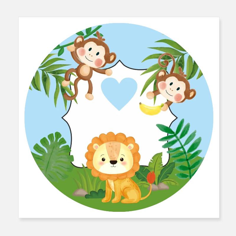 Freundschaft - Kleine Äffchen & Löwe  Poster 20x20 cm