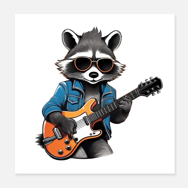Stylischer Waschbär mit E-Gitarre Poster 20x20 cm