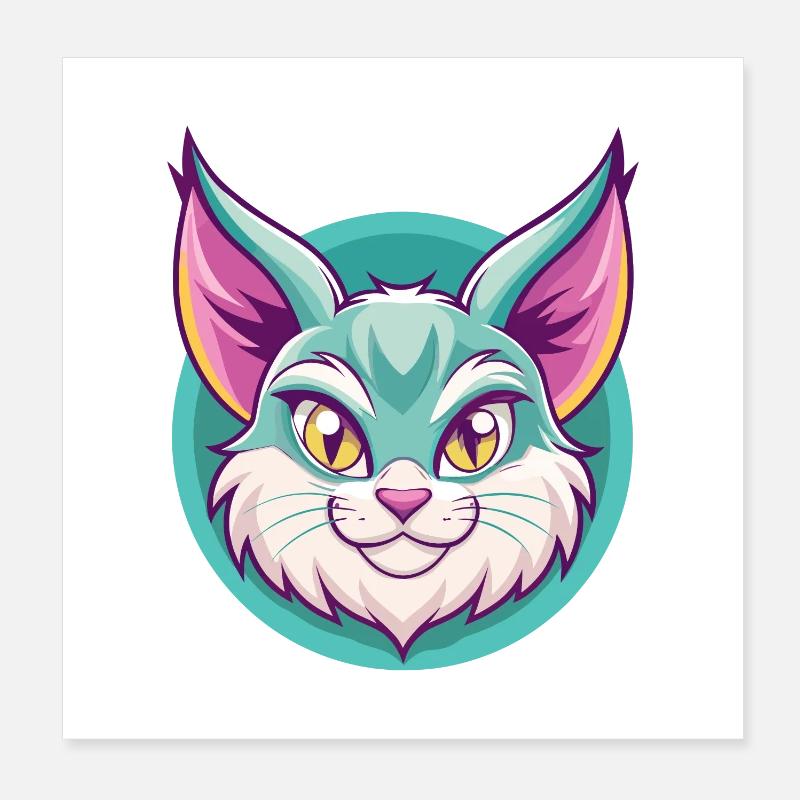 Pixie Bob Cat Breed Cartoon Kawaii Animal Pet Poster 8" x 8" (20x20 cm)