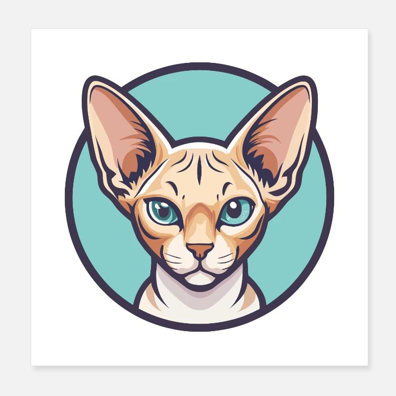 Devon Rex Chat Race Dessin Animé Kawaii Animal Pet Poster 20 x 20 cm