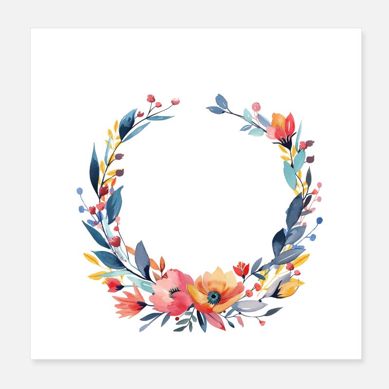Bunter, Blumen-Kranz, personalisierbar Poster 20x20 cm