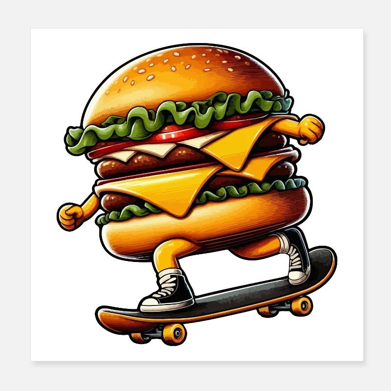 Cheeseburger Burger Skateboard Skater Poster 20 x 20 cm