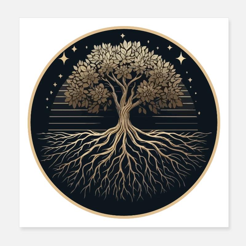 Baum Silhouette Wurzeln Poster 20x20 cm
