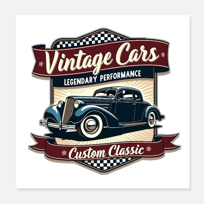 Vintage Automobile Retro Design Poster 8" x 8" (20x20 cm)
