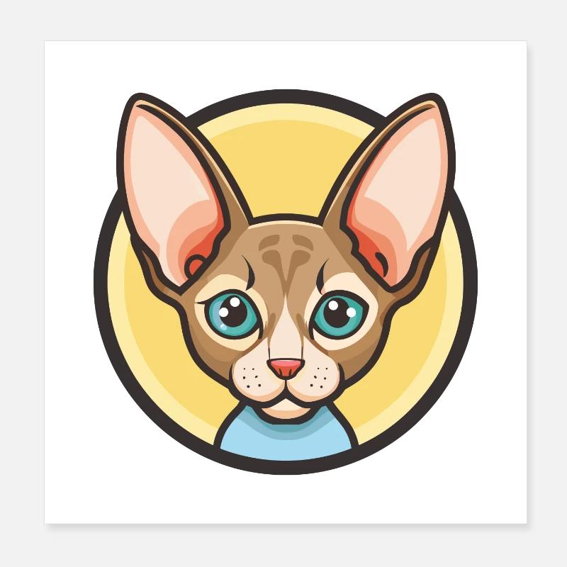 Cornish Rex Cat Breed Cartoon Kawaii Animal Pet Poster 8" x 8" (20x20 cm)