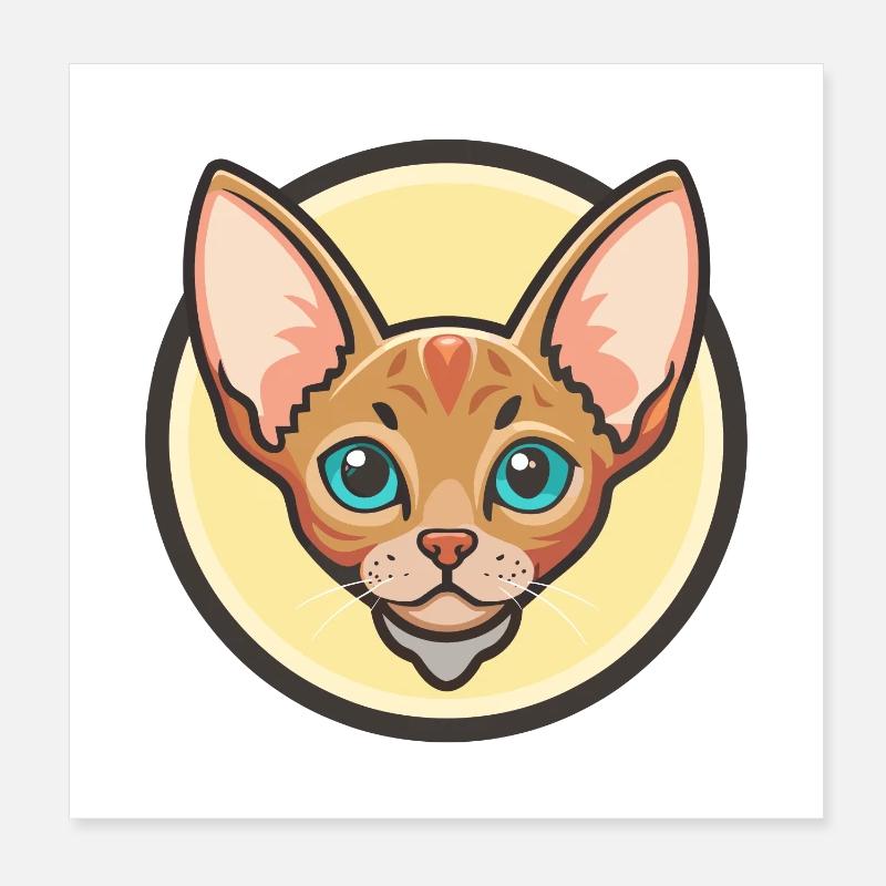 Red Devon Rex Cat Breed Cartoon Kawaii Animal Pet Poster 8" x 8" (20x20 cm)