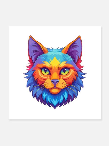 Laperm Chat Race Dessin Animé Kawaii Animal Pet - Poster 20 x 20 cm - blanc - Devant
