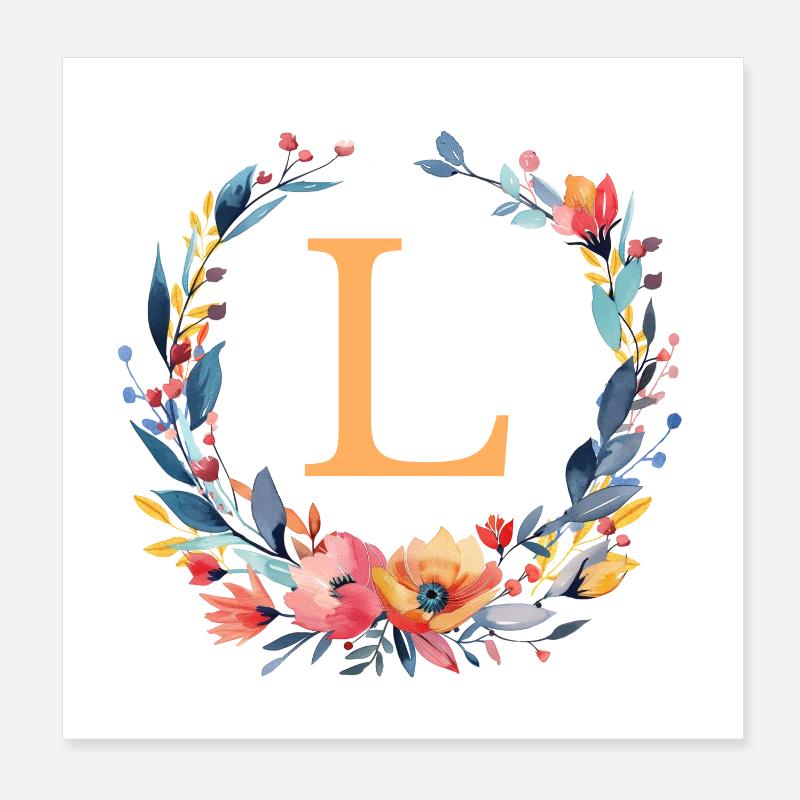 L Monogram, Couronne de fleurs, Personnalisable Poster 20 x 20 cm