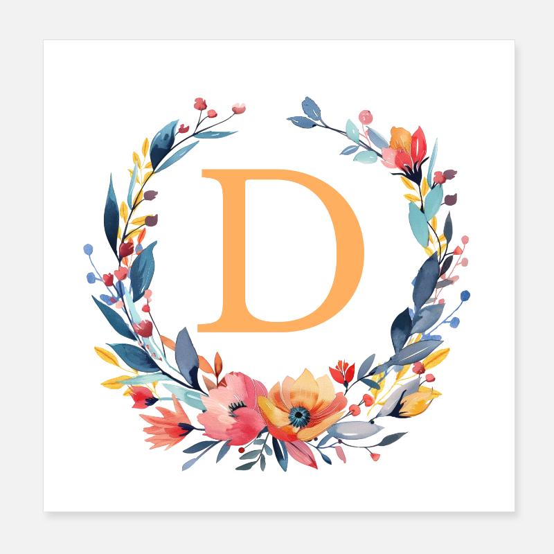 D Monogram, Couronne de fleurs, Personnalisable Poster 20 x 20 cm