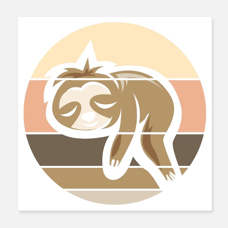 retro sloth comic icon sunset logo Poster 8" x 8" (20x20 cm)