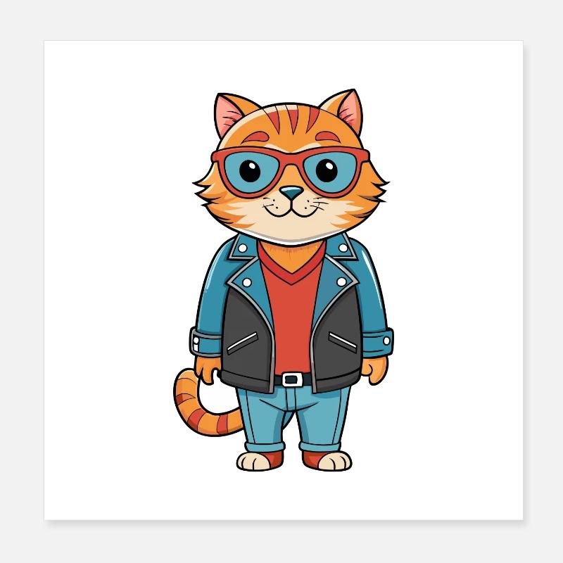 Scottish Fold Funny Cartoon Kawaii Jacket Sunglass Poster 8" x 8" (20x20 cm)