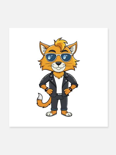 Ragamuffin Funny Cartoon Kawaii Veste Lunettes de soleil - Poster 20 x 20 cm - blanc - Devant