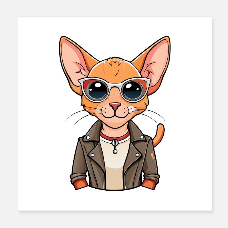 Devon Rex Funny Cartoon Kawaii Jacket Sunglasses Poster 8" x 8" (20x20 cm)