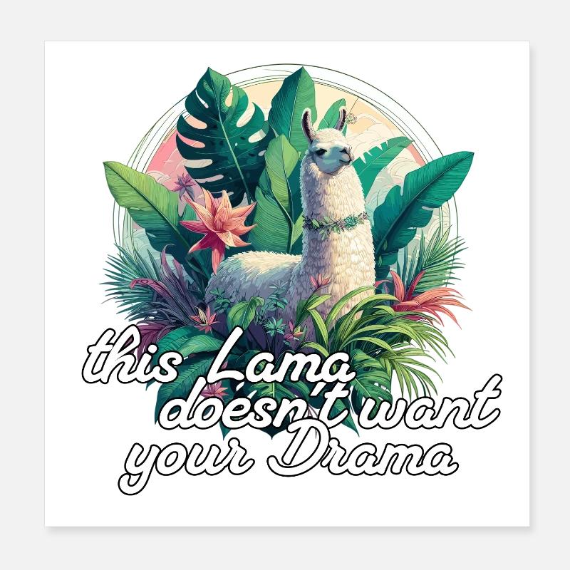 Lama Drame Optimisme Positif Cadeau Poster 20 x 20 cm