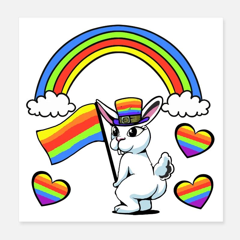 LGBT Bunny Rainbow Flag Rainbow Heart Poster 8" x 8" (20x20 cm)