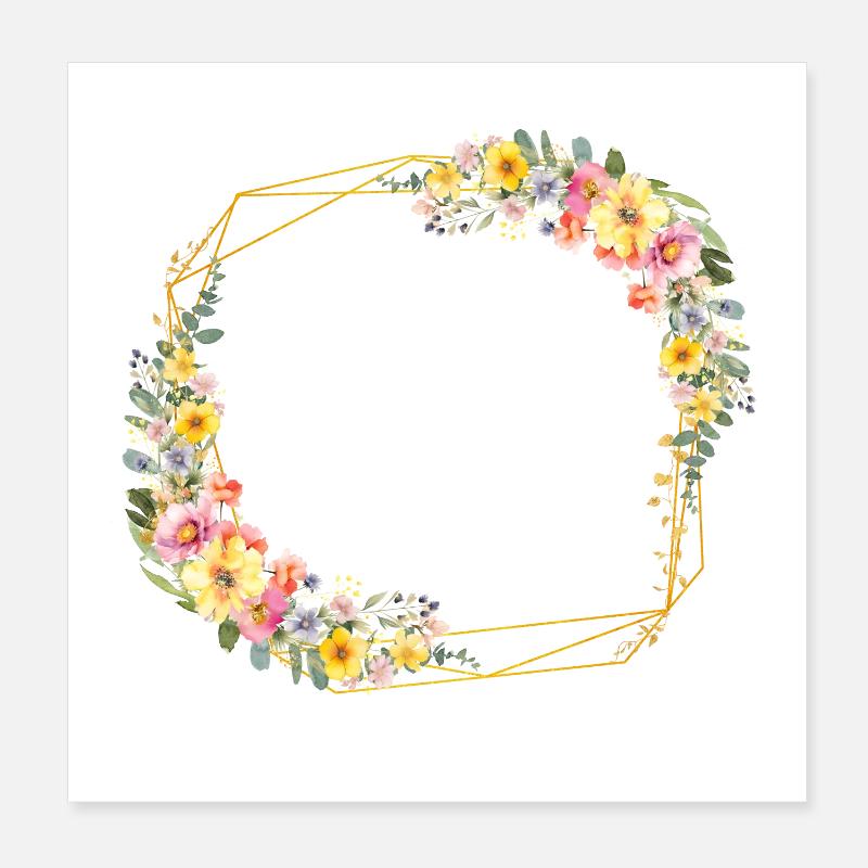 Floral, bunt, geometrisch, personalisierbar - Poster 20x20 cm - Weiß