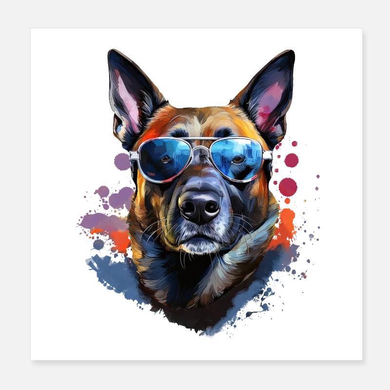 Malinois avec lunettes de soleil Poster 20 x 20 cm