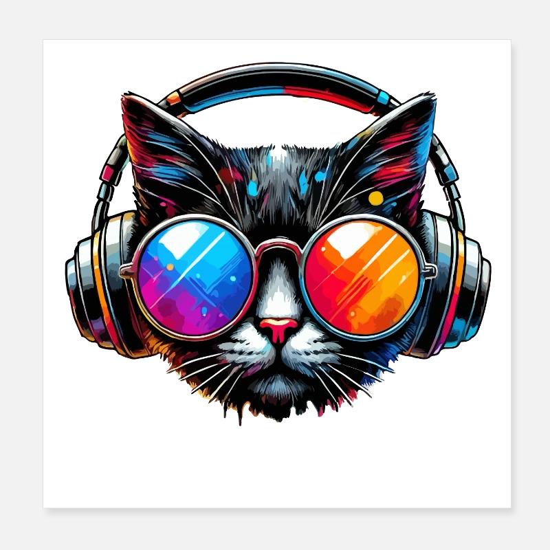DJ Cat - Chat Disco & Fête Poster 20 x 20 cm