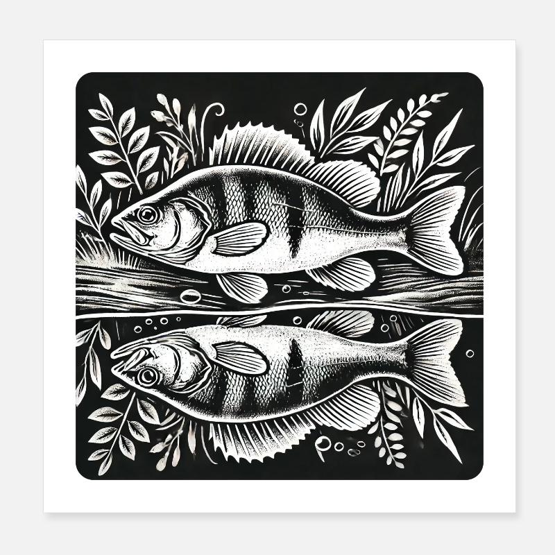 Barsch Angler Silhouette Design Poster 20x20 cm
