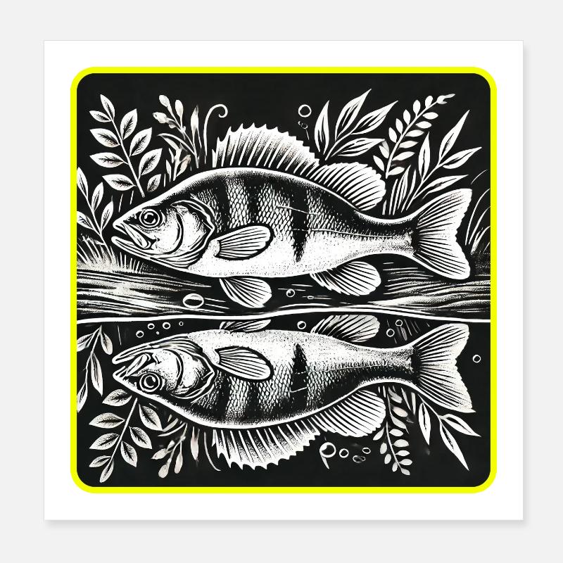 Perch Angler Silhouette Design Poster 8" x 8" (20x20 cm)
