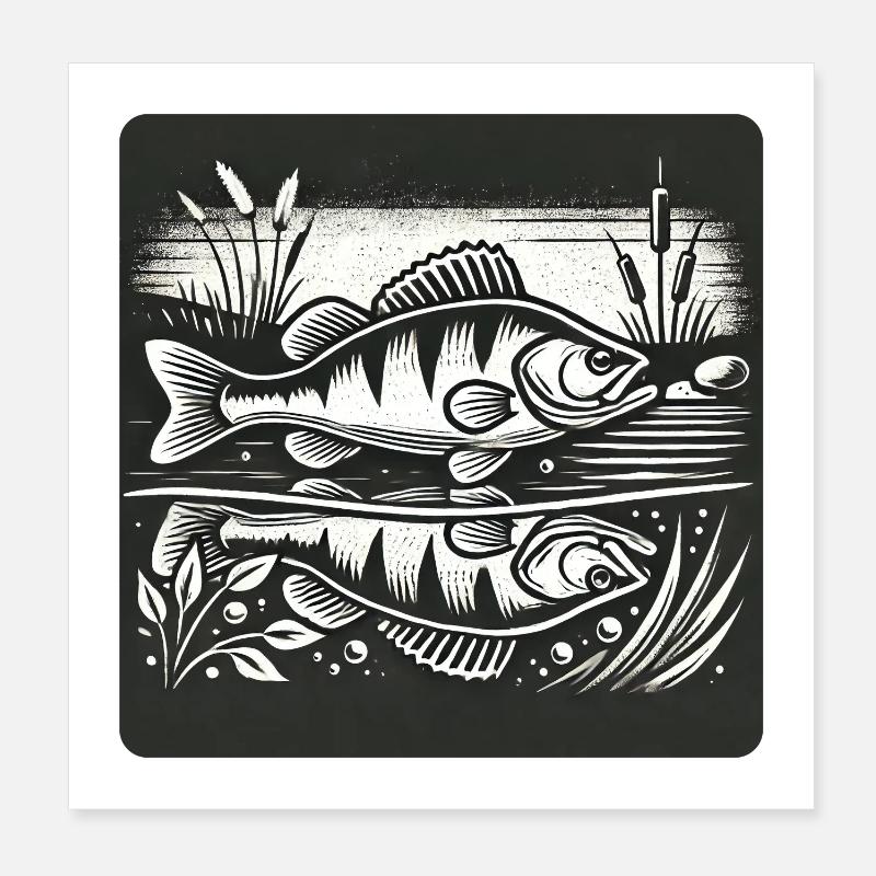 Barsch Raubfisch Design - Poster 20x20 cm - Weiß