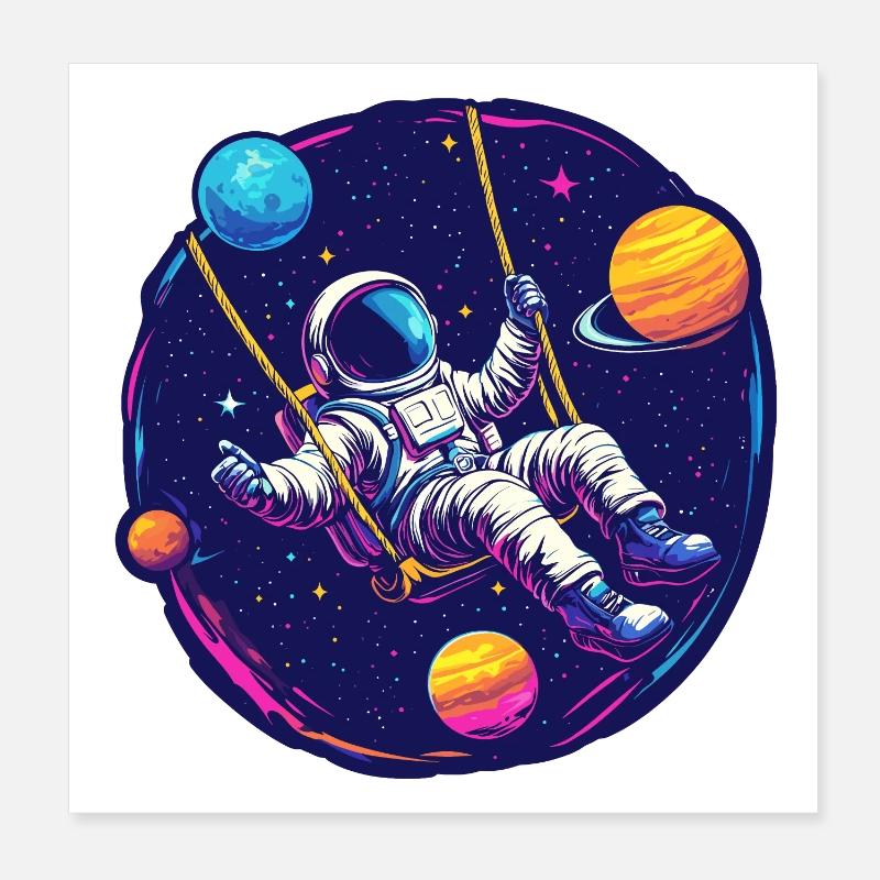 Astronaute avec balançoire dans l’espace Poster 20 x 20 cm